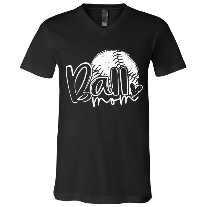 Ball Mom Funny Baseball Football Basketball Mom Mommy Wo V-Neck T-Shirt