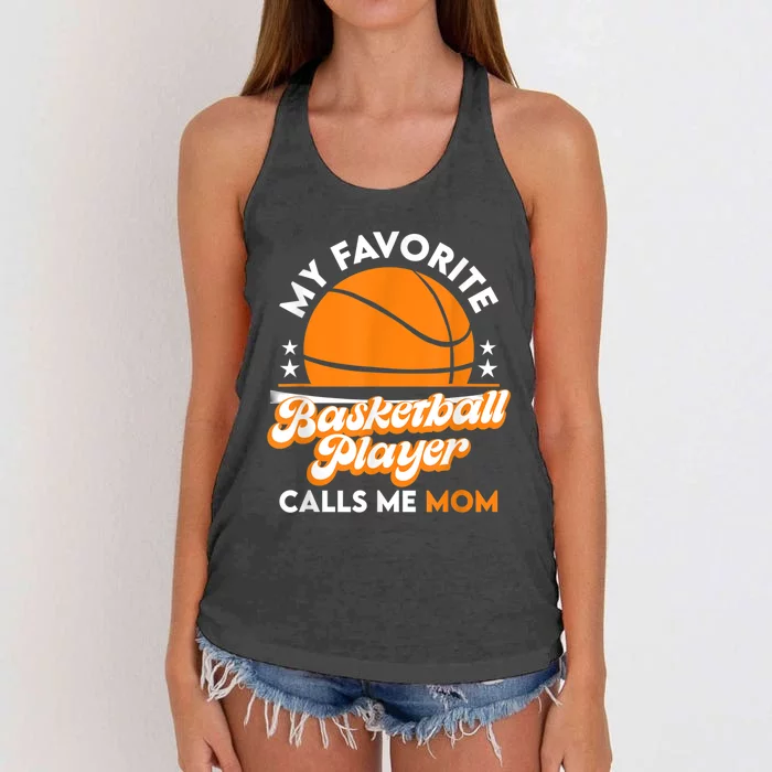 Basketball My Favorite Basketball Player Calls Me Mom Women's Knotted Racerback Tank