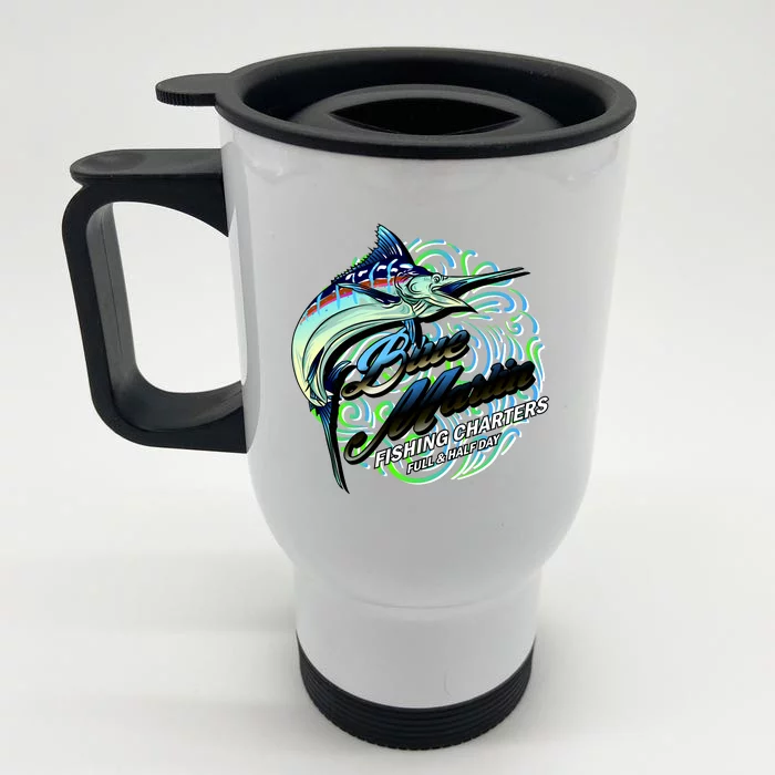 Blue Marlin Fishing Charters Front & Back Stainless Steel Travel Mug