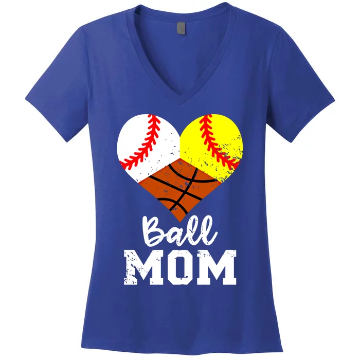 Ball Mom Funny Baseball Softball Basketball Mom Gift Women's V-Neck T-Shirt