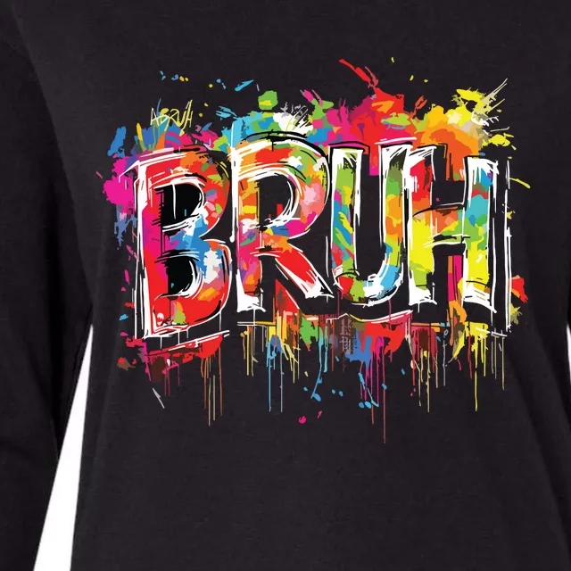 Bruh Meme Funny Saying Teens Graffiti Aesthetic Womens Cotton Relaxed Long Sleeve T-Shirt