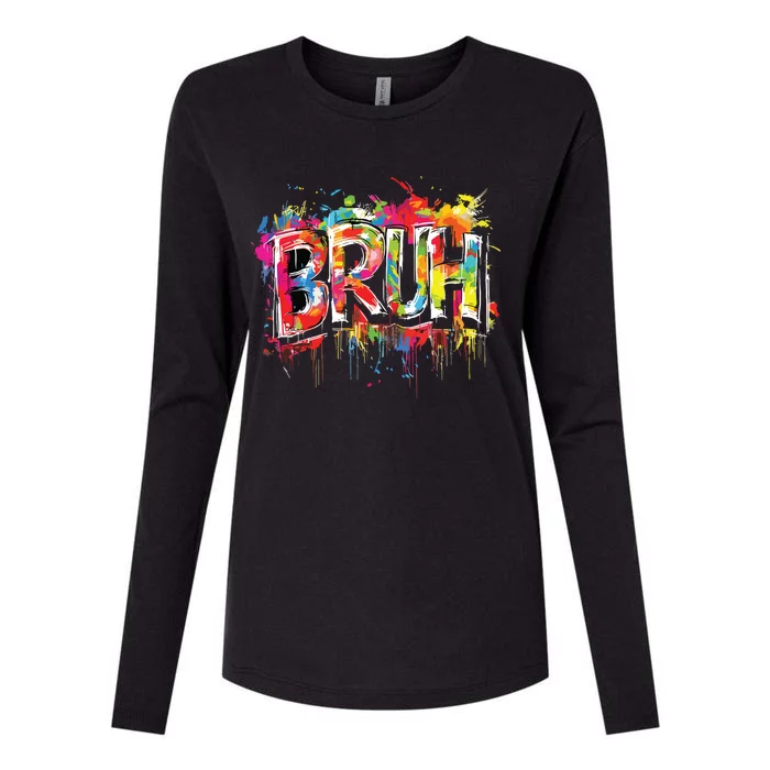 Bruh Meme Funny Saying Teens Graffiti Aesthetic Womens Cotton Relaxed Long Sleeve T-Shirt