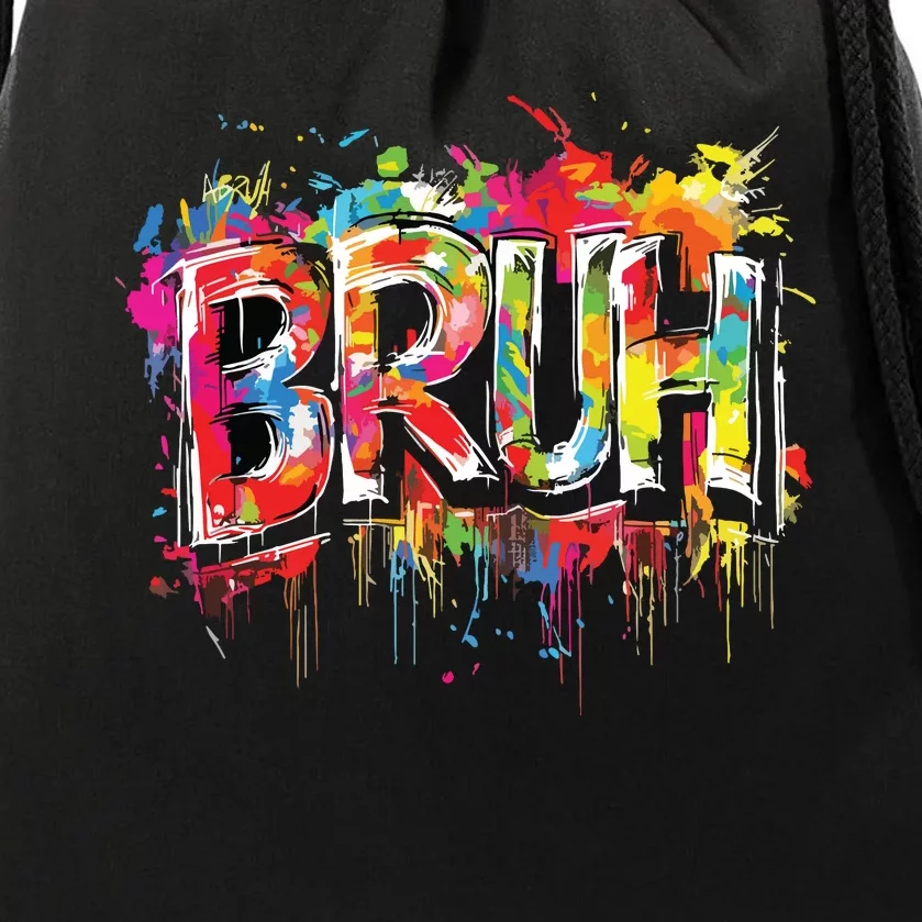 Bruh Meme Funny Saying Teens Graffiti Aesthetic Drawstring Bag