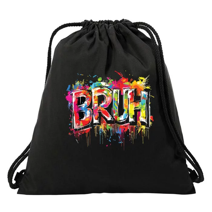 Bruh Meme Funny Saying Teens Graffiti Aesthetic Drawstring Bag