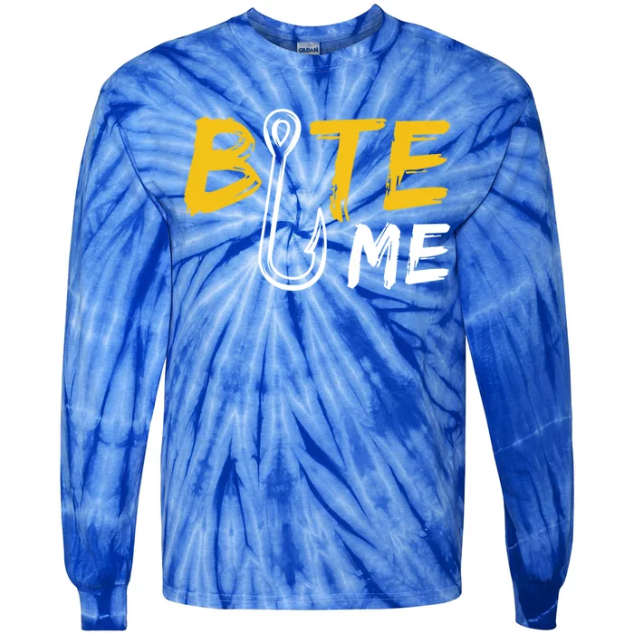 Bite Me Fisher Gift Funny Fishing Quote Bass Fishing Gift Tie-Dye Long Sleeve Shirt