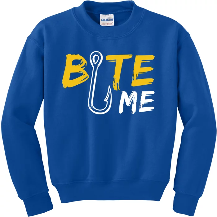 Bite Me Fisher Gift Funny Fishing Quote Bass Fishing Gift Kids Sweatshirt