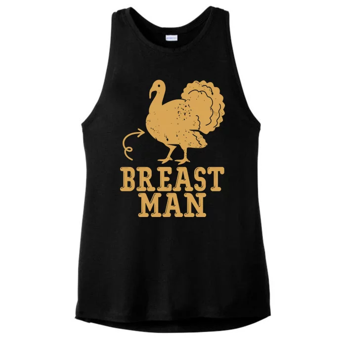 Breast Man Funny Turkey Thanksgiving Ladies Tri-Blend Wicking Tank