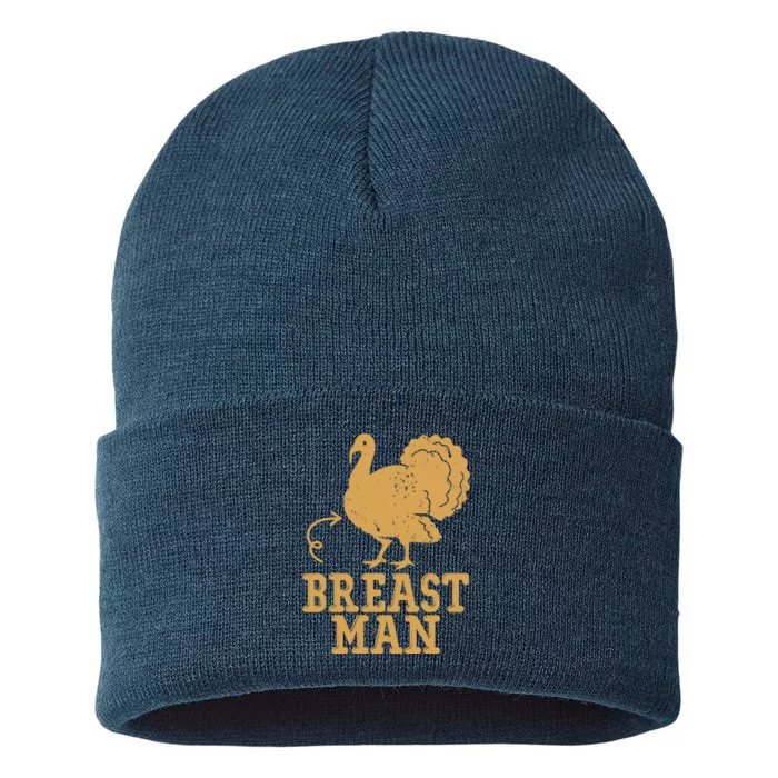 Breast Man Funny Turkey Thanksgiving Sustainable Knit Beanie