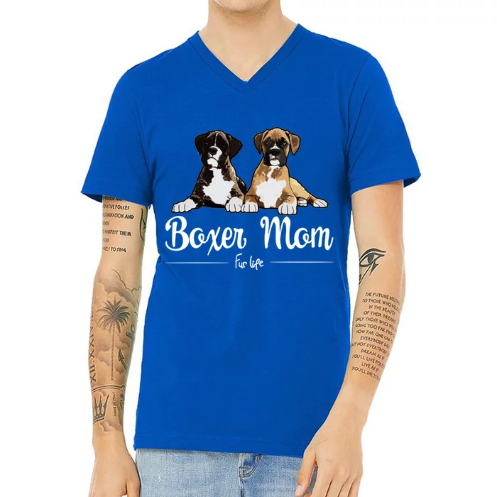 Boxer Mom Fur Life Design V-Neck T-Shirt