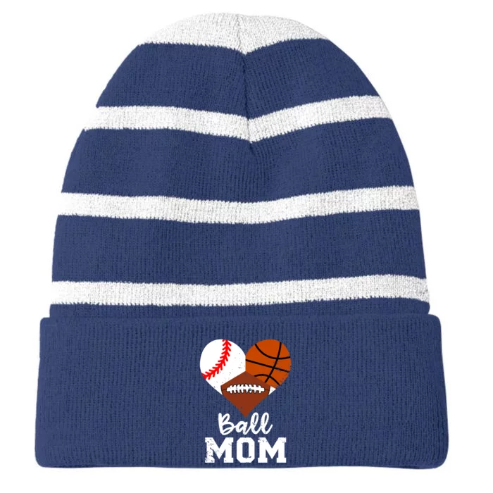 Ball Mom Funny Baseball Football Basketball Mom Striped Beanie with Solid Band