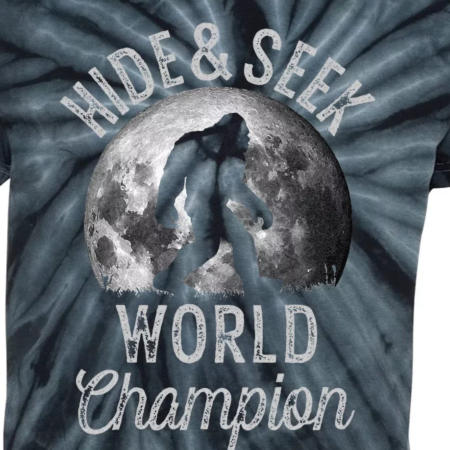 Bigfoot Moon Fantasy Hide And Seek World Champion Sasquatch Kids Tie-Dye T-Shirt