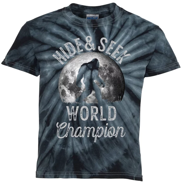 Bigfoot Moon Fantasy Hide And Seek World Champion Sasquatch Kids Tie-Dye T-Shirt