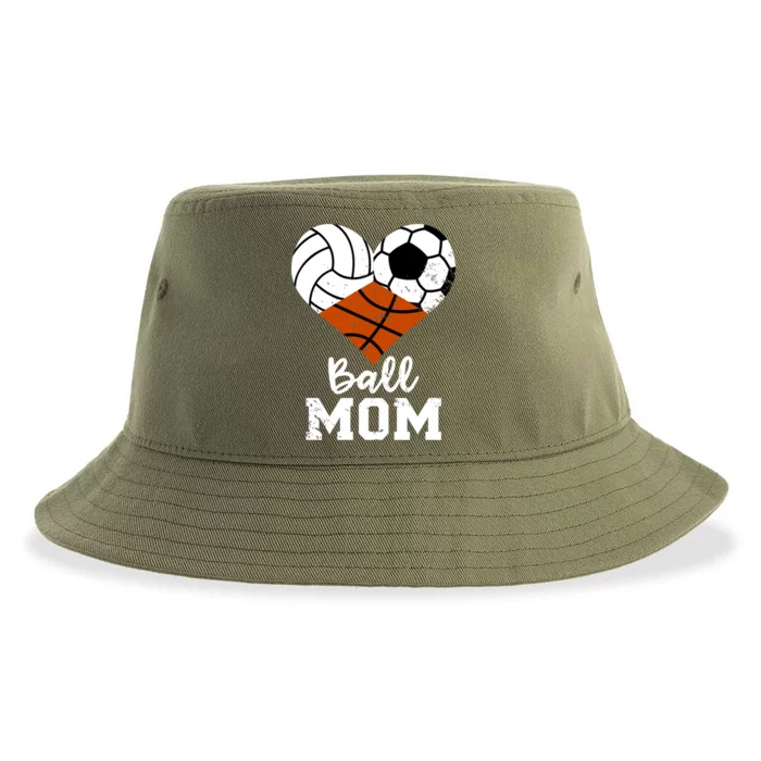 Ball Mom Funny Volleyball Soccer Basketball Mom Gift Sustainable Bucket Hat