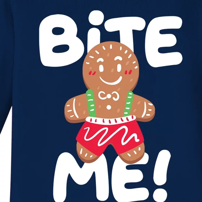 Bite Me Funny Christmas Ginger Bread Funny Gift Baby Long Sleeve Bodysuit