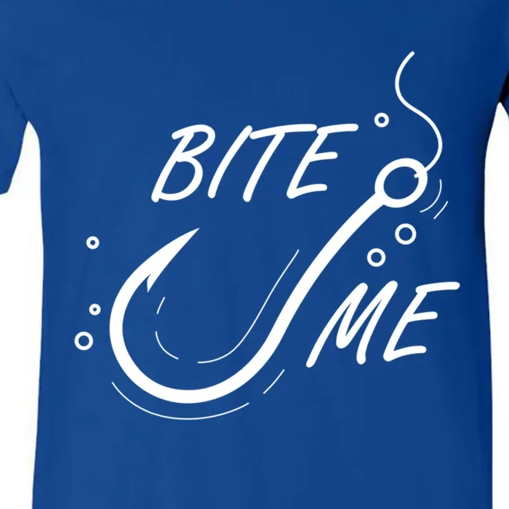 Bite Me Funny Fishing Graphic Great Gift V-Neck T-Shirt