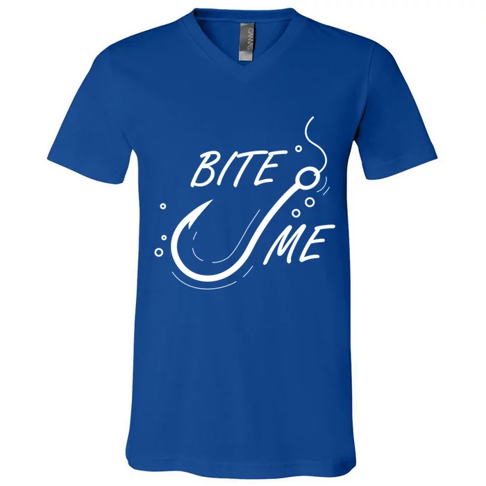 Bite Me Funny Fishing Graphic Great Gift V-Neck T-Shirt