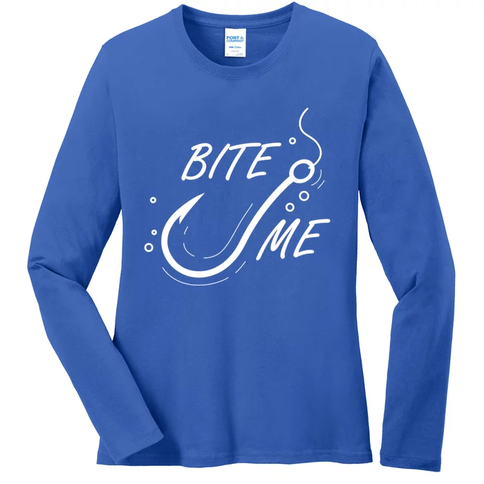 Bite Me Funny Fishing Graphic Great Gift Ladies Long Sleeve Shirt