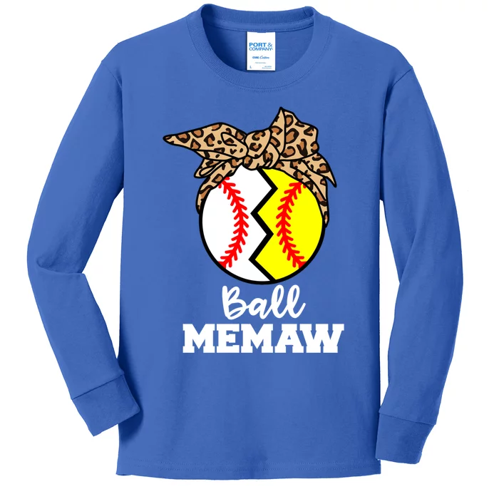 Ball Memaw Funny Baseball Softball Memaw Great Gift Kids Long Sleeve Shirt