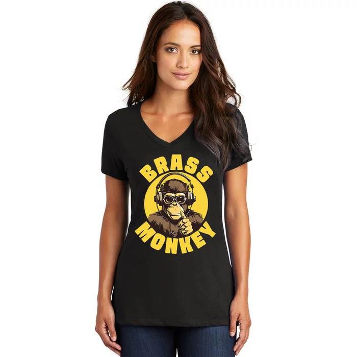 Brass Monkey Funny Cool Music Women's V-Neck T-Shirt