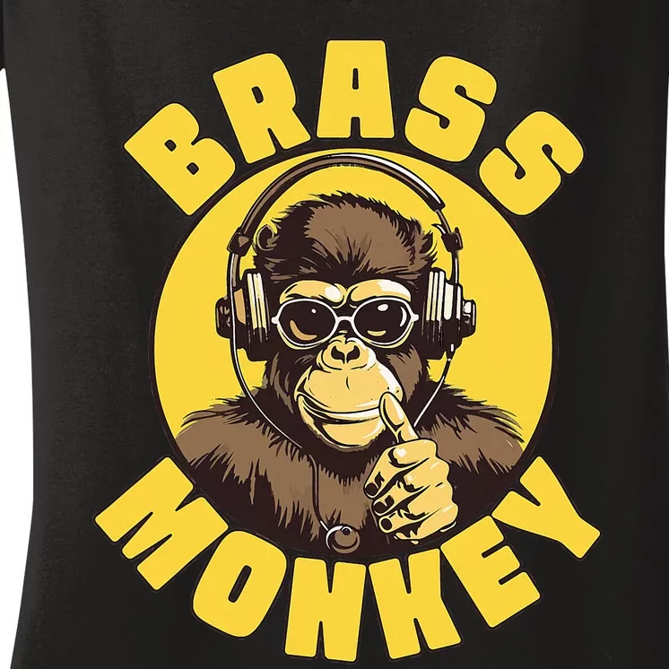 Brass Monkey Funny Cool Music Women's V-Neck T-Shirt