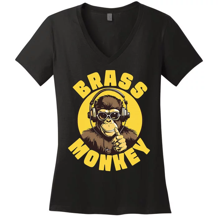 Brass Monkey Funny Cool Music Women's V-Neck T-Shirt