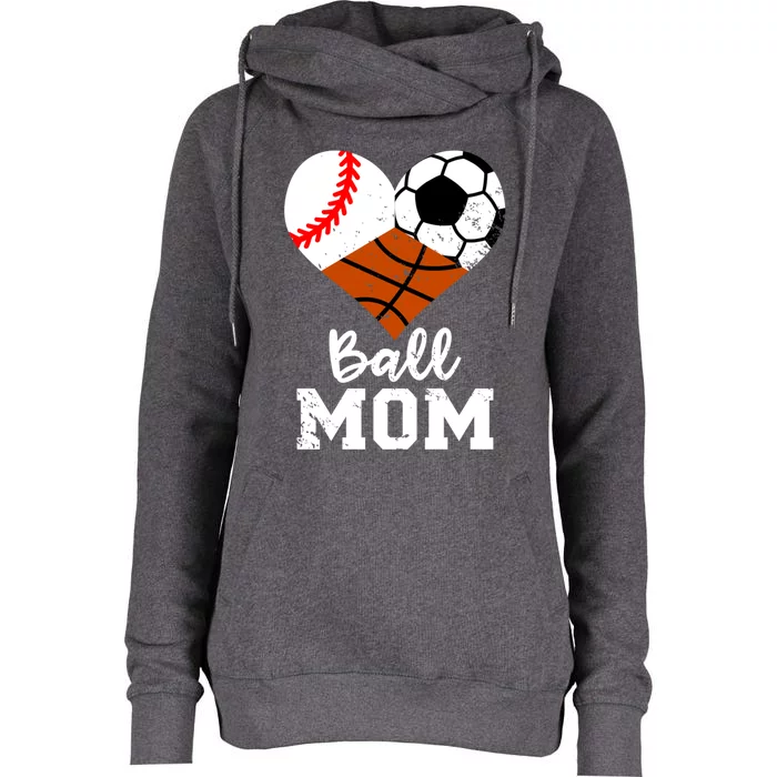 Ball Mom Funny Baseball Soccer Basketball Mom Gift Womens Funnel Neck Pullover Hood