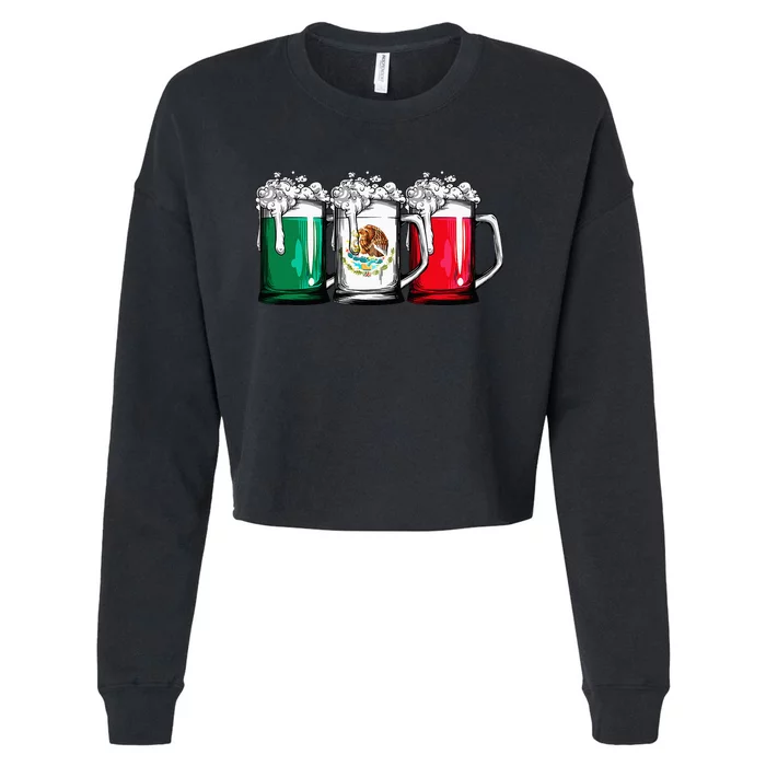 Beer Mexican Flag Cinco de Mayo Mexico Gifts Cropped Pullover Crew