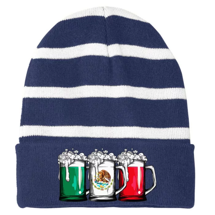 Beer Mexican Flag Cinco de Mayo Mexico Gifts Striped Beanie with Solid Band