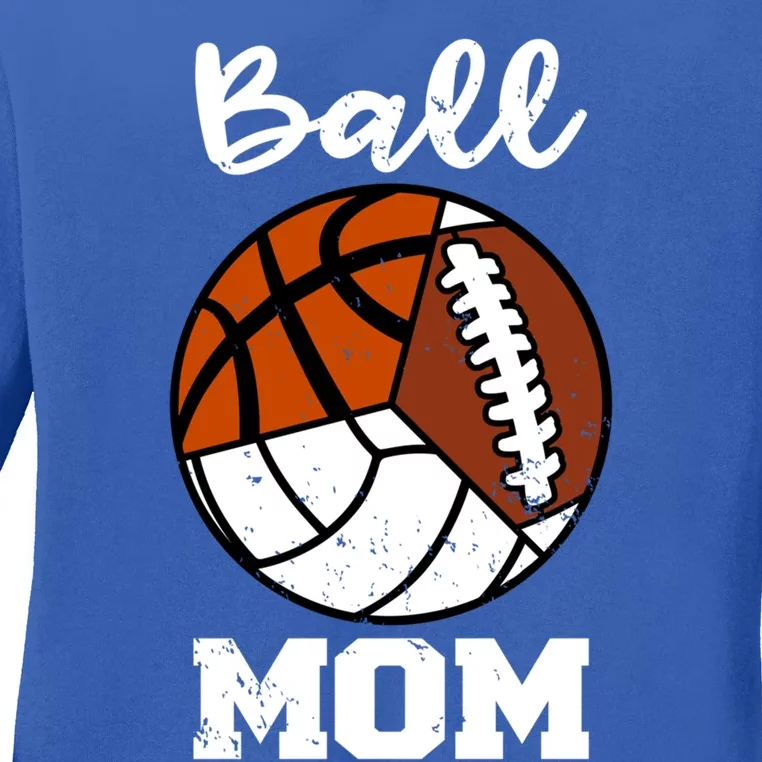 Ball Mom Funny Football Basketball Volleyball Mom Gift Ladies Long Sleeve Shirt