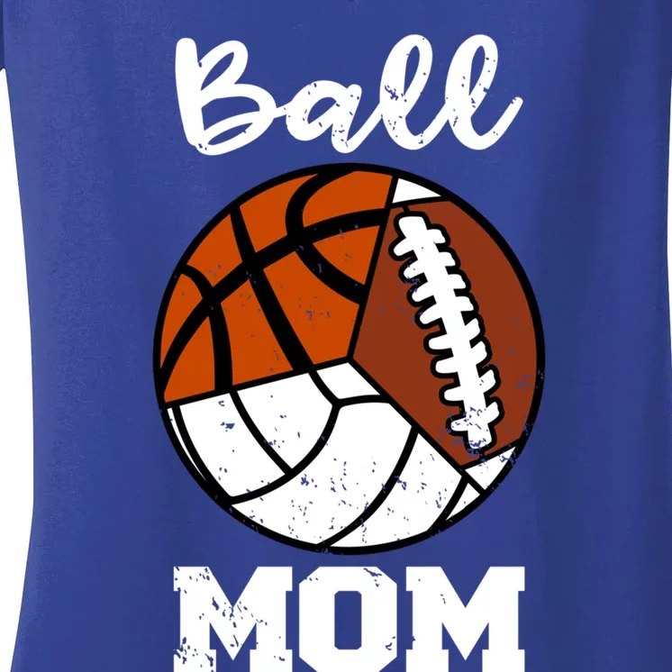 Ball Mom Funny Football Basketball Volleyball Mom Gift Women's V-Neck T-Shirt