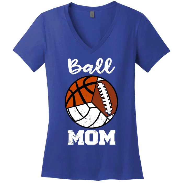 Ball Mom Funny Football Basketball Volleyball Mom Gift Women's V-Neck T-Shirt