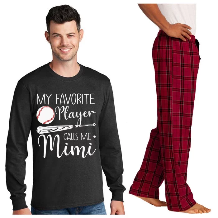 Baseball My Favorite Player Calls Me Mimi Grandma Gift Long Sleeve Pajama Set