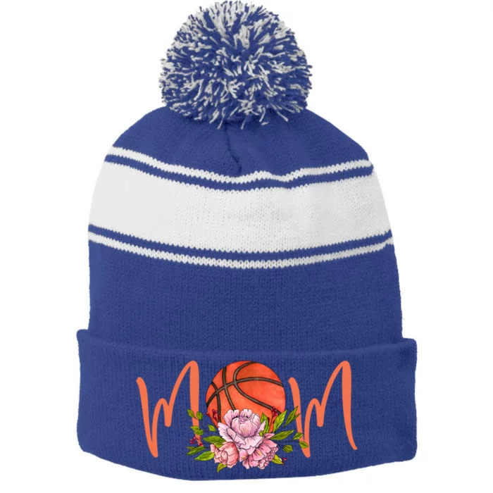 Basketball Mom Floral Funny Mommy Mother's Day Gift Stripe Pom Pom Beanie