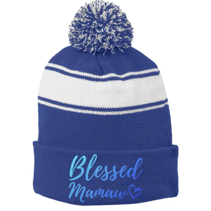 Blessed Mamaw Funny Gift Christmas Family Matching Thanksgiving Cute Gift Stripe Pom Pom Beanie