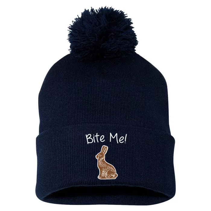 Bite Me Funny Chocolate Easter Bunny Pom Pom 12in Knit Beanie