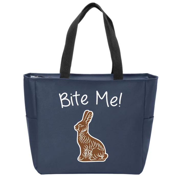 Bite Me Funny Chocolate Easter Bunny Zip Tote Bag