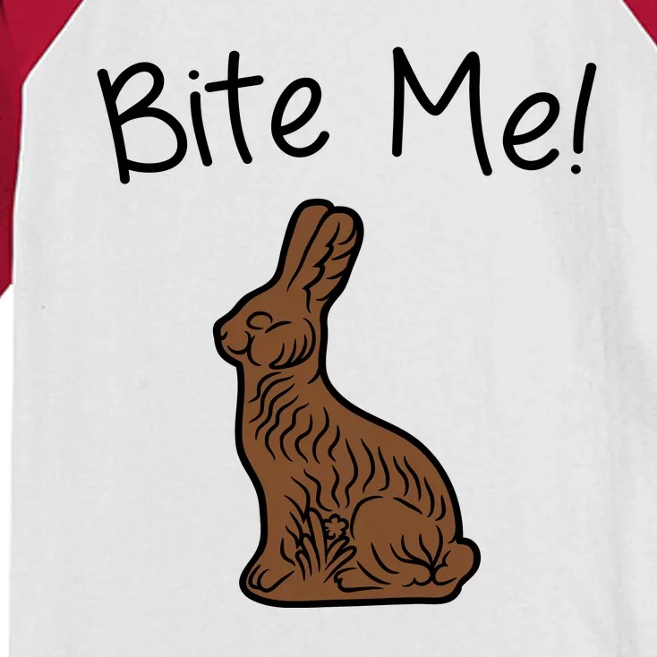 Bite Me Funny Chocolate Easter Bunny Kids Colorblock Raglan Jersey