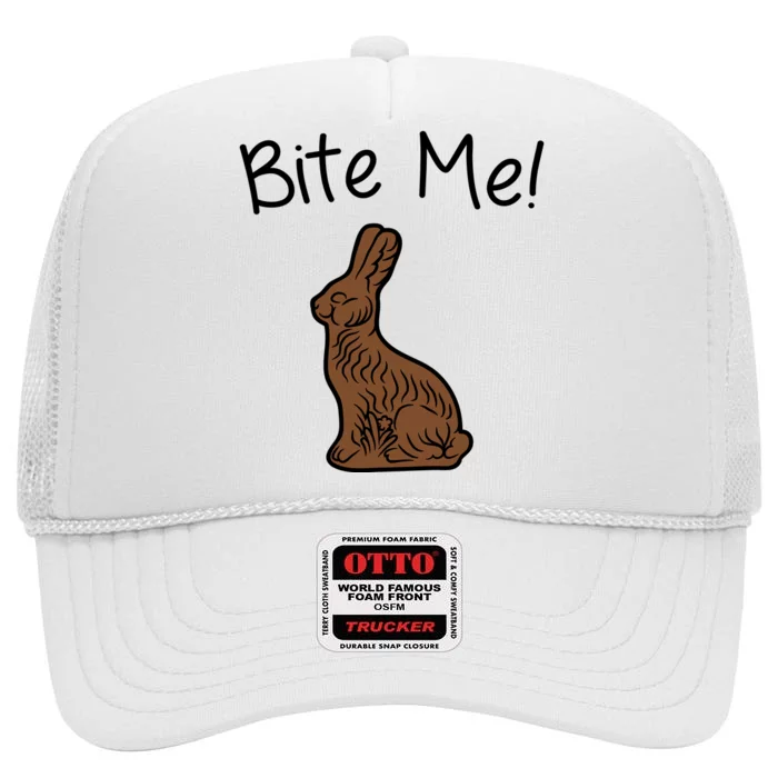 Bite Me Funny Chocolate Easter Bunny High Crown Mesh Trucker Hat