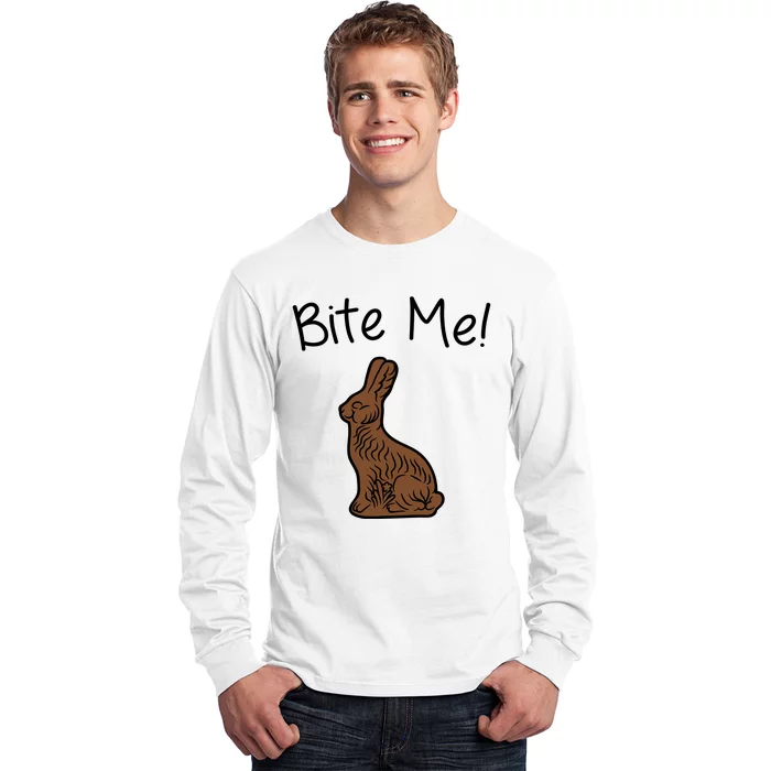 Bite Me Funny Chocolate Easter Bunny Long Sleeve Shirt