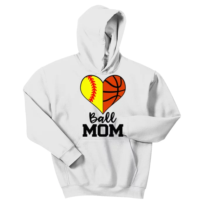 Ball Mom Funny Softball Basketball Player Mom Kids Hoodie