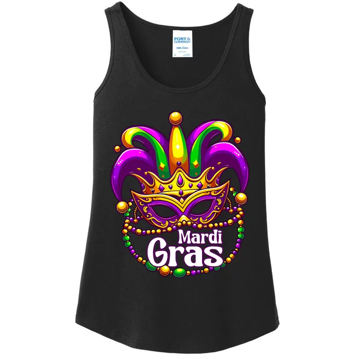 Beads Mask Feathers Hat Mardi Gras Ladies Essential Tank