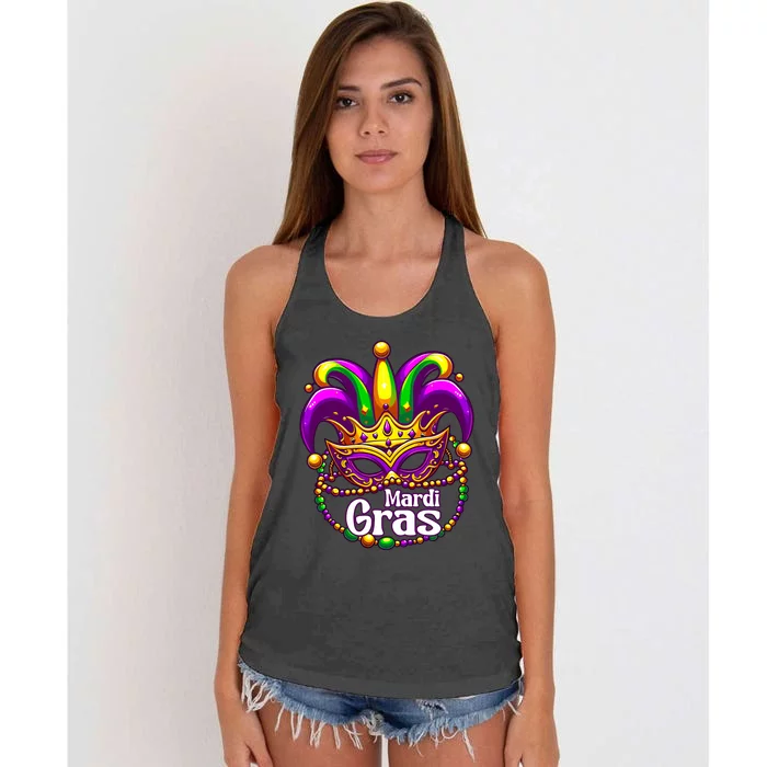 Beads Mask Feathers Hat Mardi Gras Women's Knotted Racerback Tank