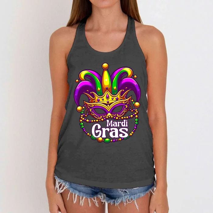 Beads Mask Feathers Hat Mardi Gras Women's Knotted Racerback Tank