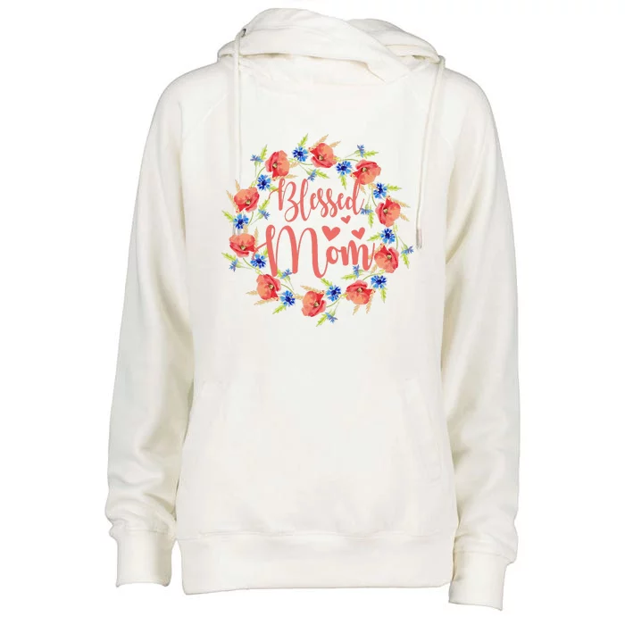 Blessed Mom Floral Style For Mother's Day Womens Funnel Neck Pullover Hood