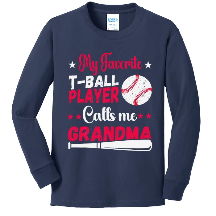 Baseball My Favorite Tball Player Calls Me Grandma Kids Long Sleeve Shirt