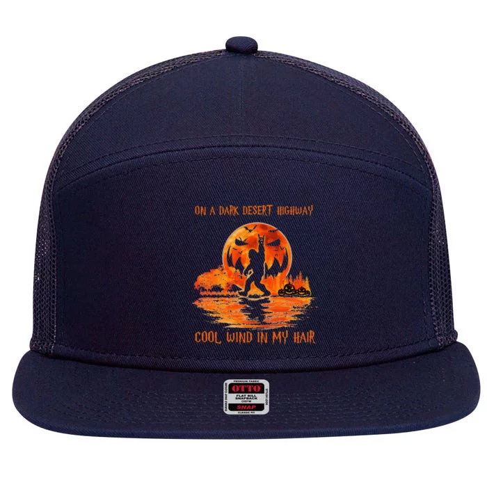 Bigfoot Middle Finger On A Dark Desert Highways Halloween 7 Panel Mesh Trucker Snapback Hat