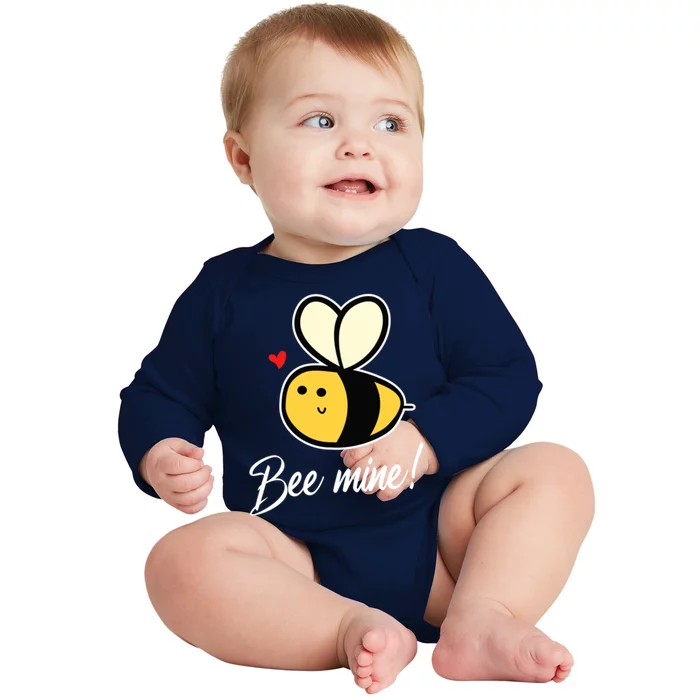 Bee Mine For Couples Heart Lovee Valentines Day Great Gift Baby Long Sleeve Bodysuit