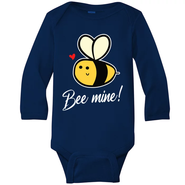 Bee Mine For Couples Heart Lovee Valentines Day Great Gift Baby Long Sleeve Bodysuit