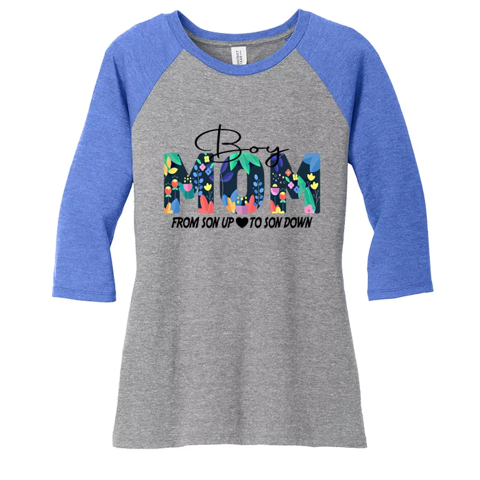 Boy Mom From Son Up To Son Down Funny Mother's Day Fun Mama Gift Women's Tri-Blend 3/4-Sleeve Raglan Shirt