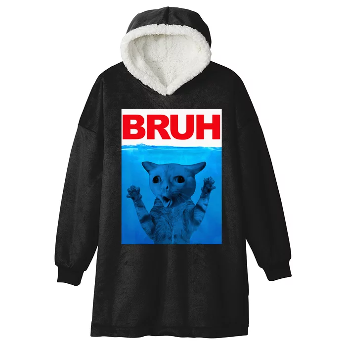 Bruh Meme Funny Saying Brother Greeting Teens Bruh Cat Hooded Wearable Blanket